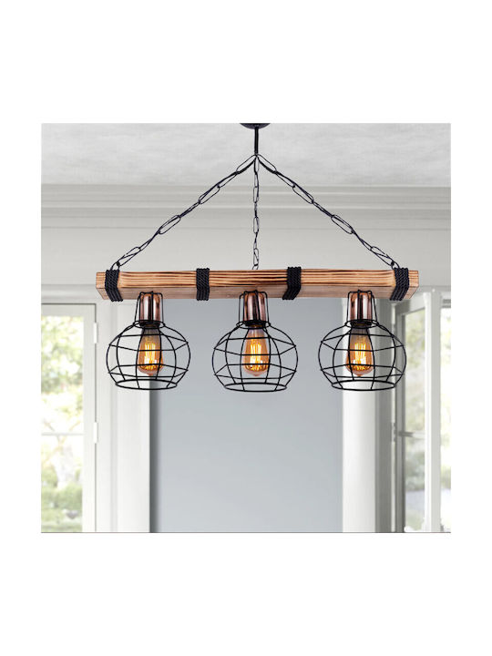 Megapap Marit Pendant Light Three-Light with Rope for Socket E27 Black