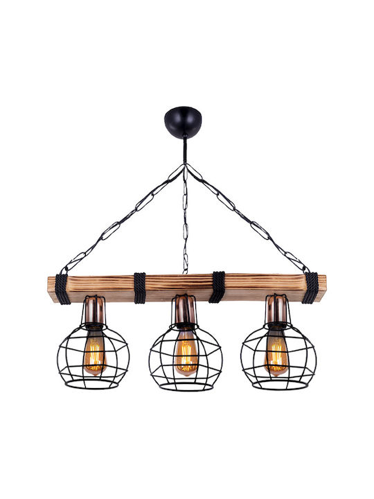 Megapap Marit Pendant Light Black with Rope for Socket E27 50x15x65cm