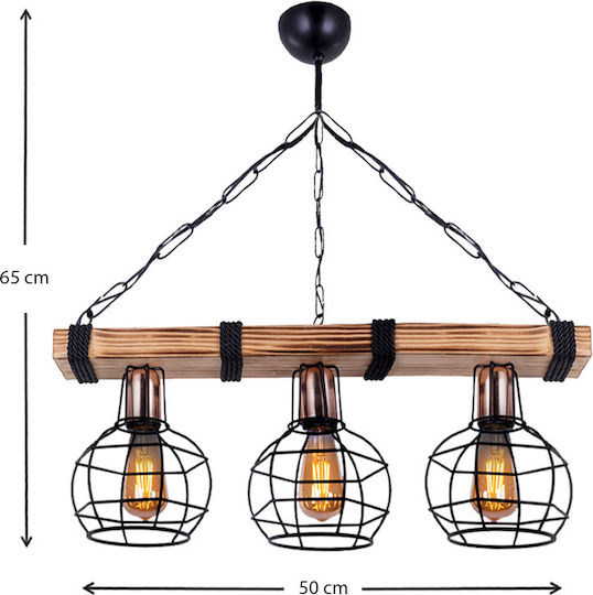 Megapap Marit Pendant Light Black with Rope for Socket E27 50x15x65cm