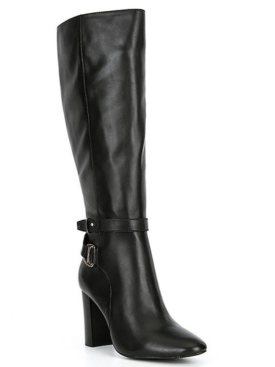 Ralph Lauren Δερμάτινες Γυναικείες Μπότες με Ψηλό Τακούνι Μαύρες