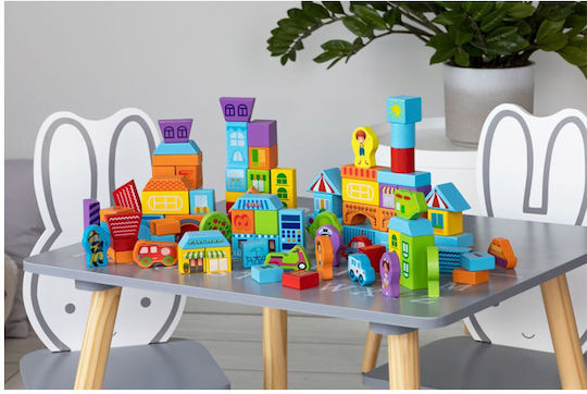 Ecotoys Cuburi De Construit Din Lemn Pentru 2+ Ani 100 Bucăți