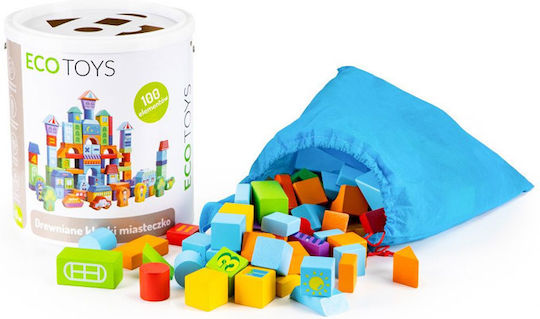 Ecotoys Cuburi De Construit Din Lemn Pentru 2+ Ani 100 Bucăți