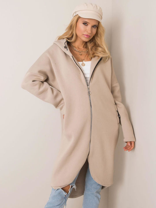 Rue Paris Women's Long Hooded Cardigan Beige