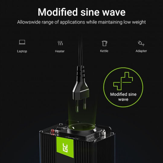 Green Cell Invertor Auto Modificat Sine Wave pentru Convertirea 12V DC în 230V AC cu 1xUSB