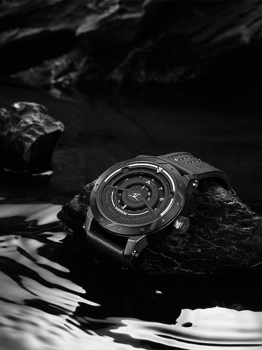 Weide Men's Watch 46mm Battery with Black Leather Strap
