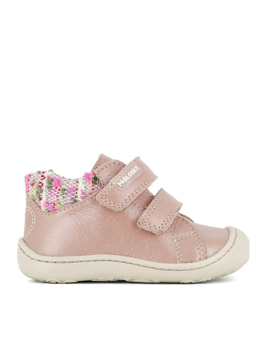 Leather Kids Boots with Velcro Pink