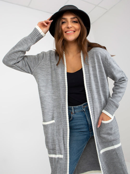 Rue Paris Long Women's Knitted Cardigan Gray