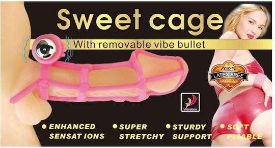 Baile Sweet Cage Sleeve Cock Ring Προέκταση Πέους με Δόνηση Ροζ 11cm