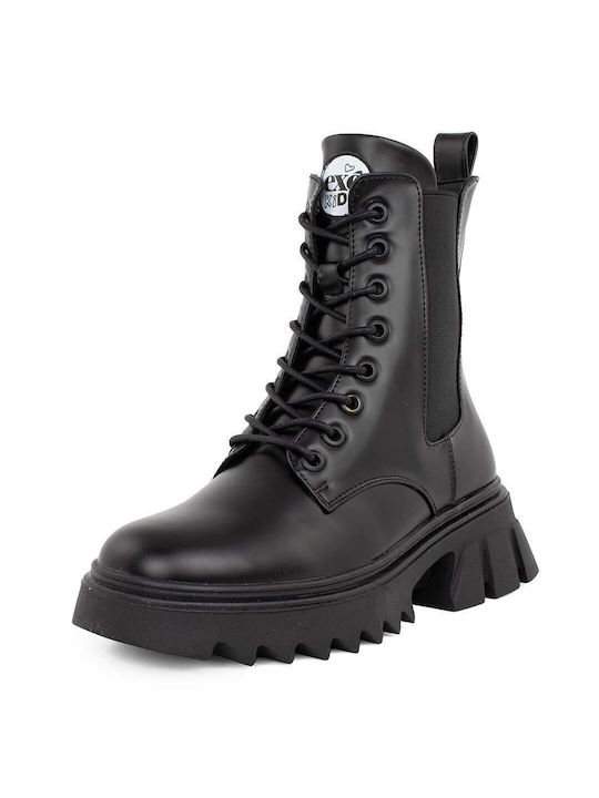 Exe 16 Kids PU Leather Military Boots with Zipper Black