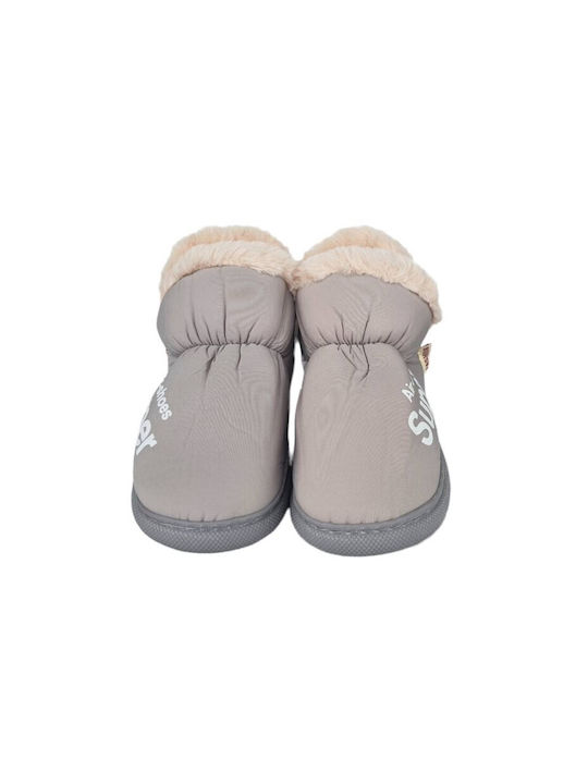 Jomix Shoes Χειμερινές Γυναικείες Παντόφλες σε Γκρι Χρώμα