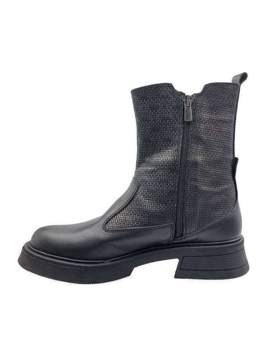 Leder Stiefeletten Damen Schwarz