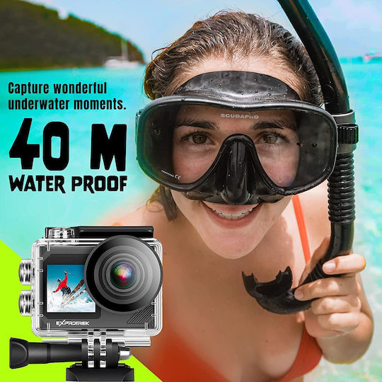 Exprotrek ‎E-A-F Action-Kamera 4K Ultra HD Unterwasser (mit Gehäuse) mit Bildschirm 2" und Wi-Fi Schwarz