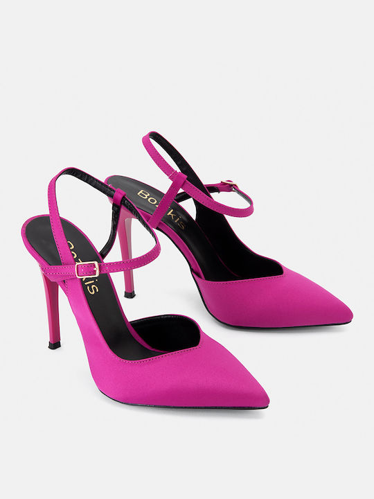 Bozikis Pointed Toe Stiletto Fuchsia High Heels with Strap