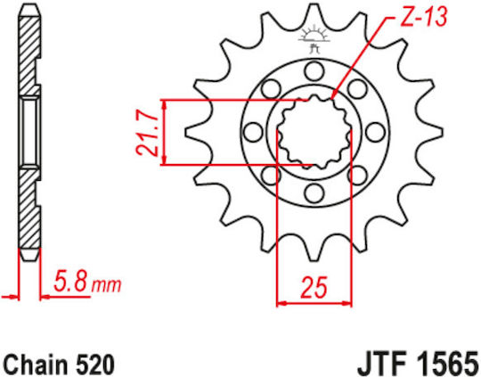 JT Sprockets Γρανάζι Μπροστά 13 Δοντιών για Kawasaki KXF 450 2008-2013