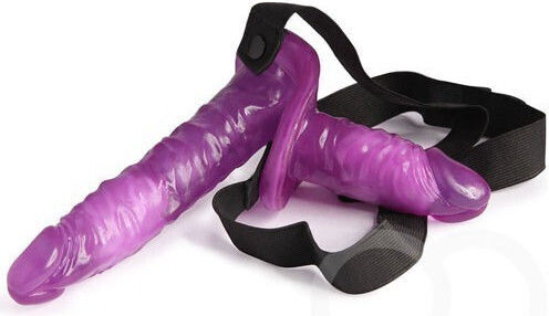 You2Toys Harness με Διπλό Dildo και Δόνηση σε Μωβ Χρώμα