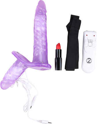 You2Toys Harness με Διπλό Dildo και Δόνηση σε Μωβ Χρώμα