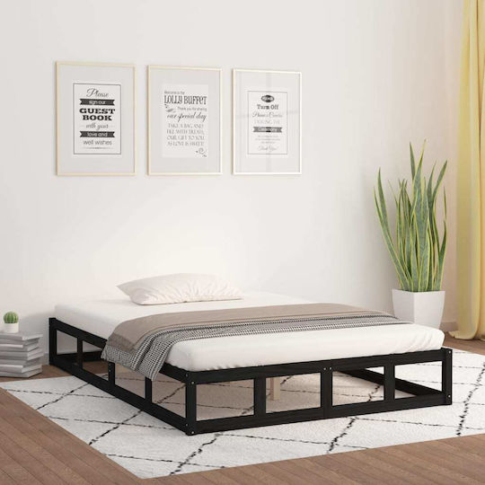 Bed Base Semi-Double made of Wood Black 120x190cm.