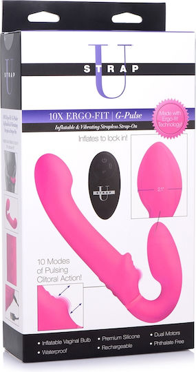 Strap U 10x Ergo-Fit G-Pulse Inflatable & Vibrating Strapless Strap-on Strapless Strap On με Dildo 24.6cm με Δόνηση σε Ροζ Χρώμα