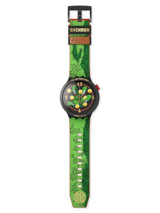 Swatch Shenron Men's Watch 47mm Battery with Green Rubber Strap