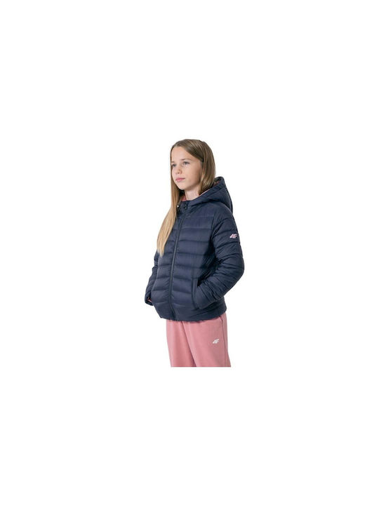 4F Kids Quilted Jacket short Hooded Navy Blue