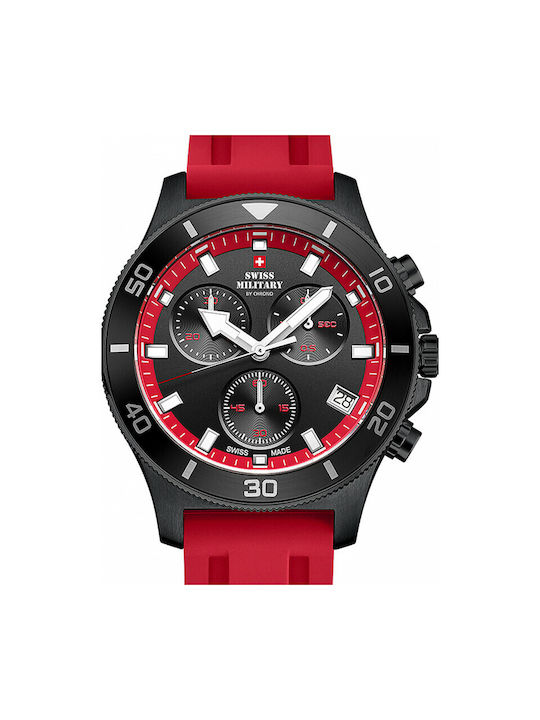 Swiss Military by Chrono Watch Chronograph Battery with Red Rubber Strap