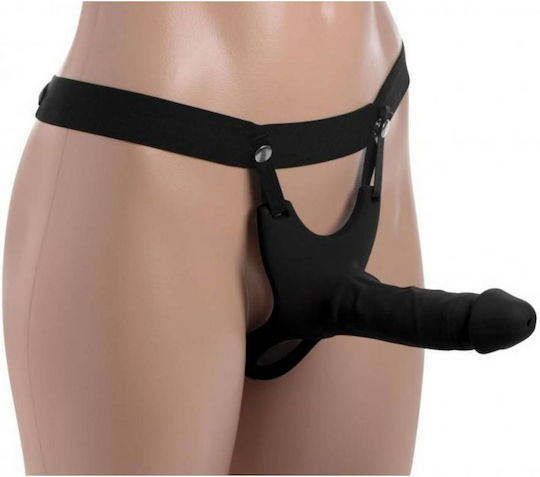 XR Size Matters Hollow Silicone Dildo Strap On Harness with Dildo in Black Color