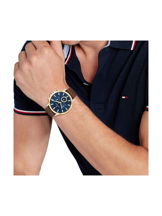 Tommy Hilfiger Ryder Uhr Chronograph Batterie mit Braun Lederarmband