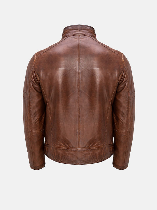 Milestone Men's Winter Δερμάτινα Jacket Dark Cognac