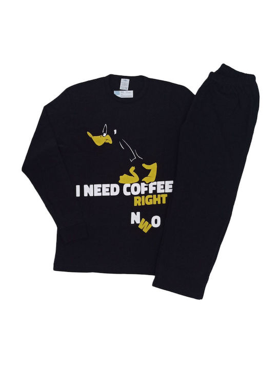 Sara Need Coffee Men's Winter Cotton Pajamas Set Black