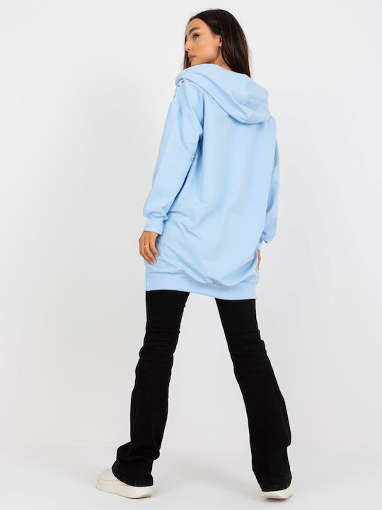 Rue Paris Women's Long Hooded Cardigan Light Blue