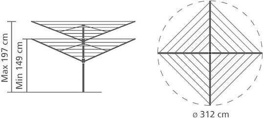 Brabantia Lift-O-Matic Folding Floor Clothes Drying Rack for the Garden Metallic