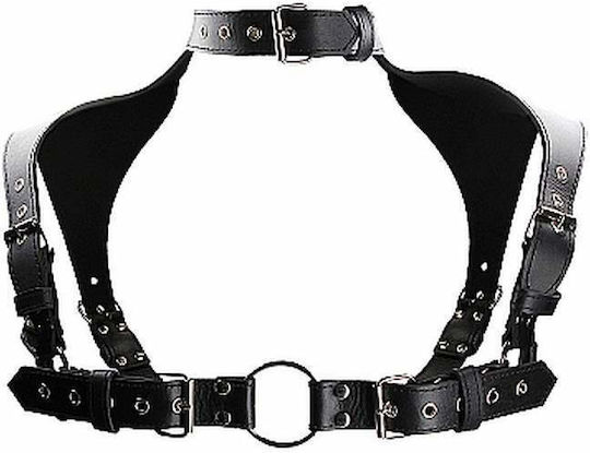 Shots Ouch! Bonded Leather Harness with Neck Collar Black