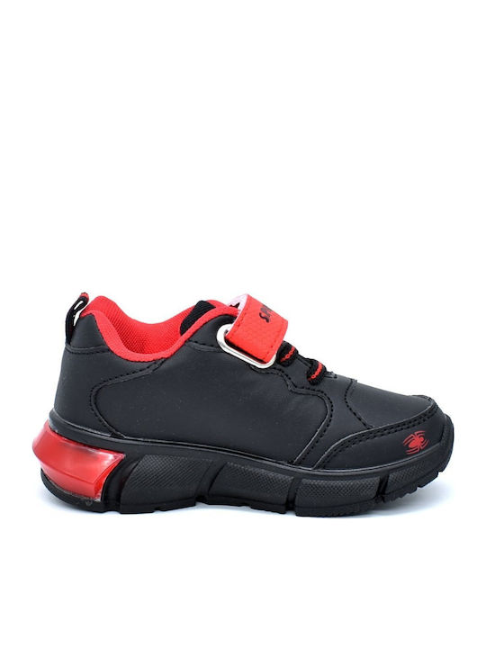 Spiderman Παιδικά Sneakers Ανατομικά με Σκρατς & Φωτάκια Μαύρα