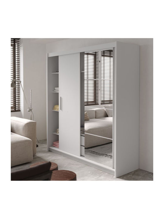 Triple Door Wardrobe Sliding Elodie White 200x61x216cm