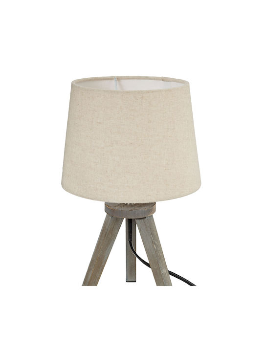 Atmosphera Trip Wooden Table Lamp for E14 Fitting with Beige Shade and Brown Base