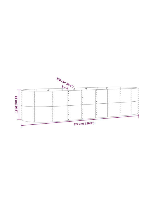 vidaXL Planter Box Metal Gri 322x100x68cm.