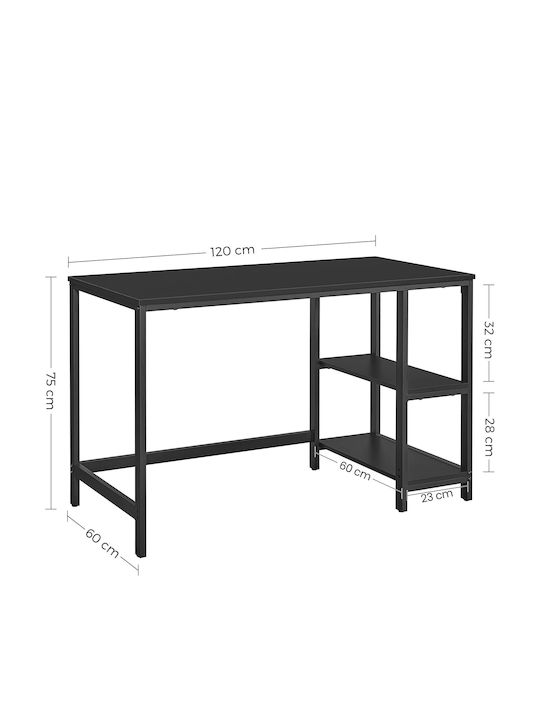 Γραφείο Ξύλινο Μαύρο με Μεταλλικά Πόδια 120x60x75εκ.