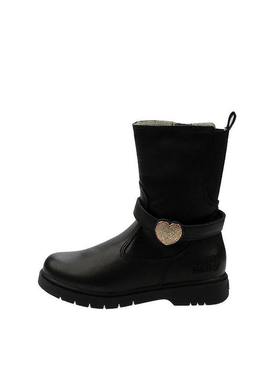 Lelli Kelly Kids PU Leather Anatomic Military Boots with Zipper Black