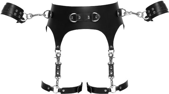 Zado Leather Waist Harness with Wrist Cuffs Black
