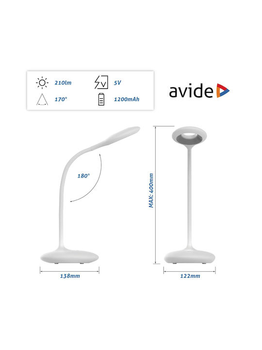 Avide ABLDL-MIN-4W Rechargeable LED Office Lamp with Flexible Arm in White Color
