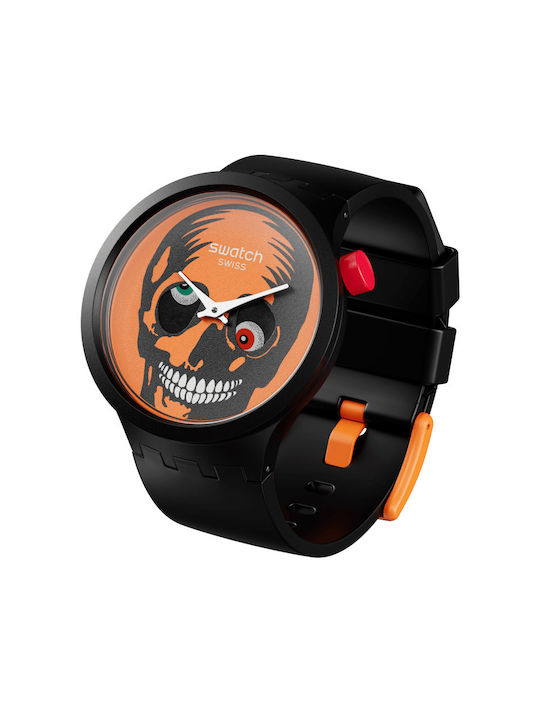 Swatch It's Spooky Time Men's Watch 47mm Battery with Black Rubber Strap