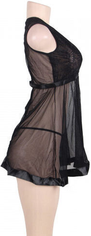 CyprusLoveShop Flared Mesh Babydoll Set Комплект Секси бебешка нощница Black
