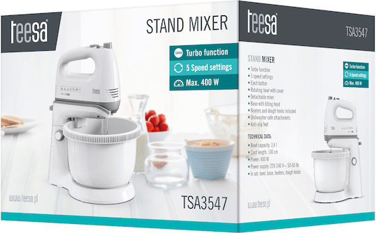 Teesa Μίξερ με Πλαστικό Κάδο 3.4lt Λευκό 400W