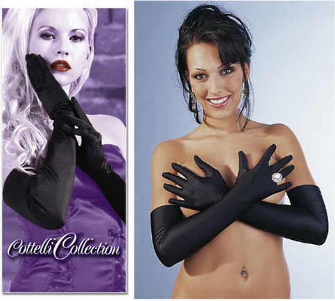 Cottelli Collection Satin Long Gloves Sexy Gloves Black
