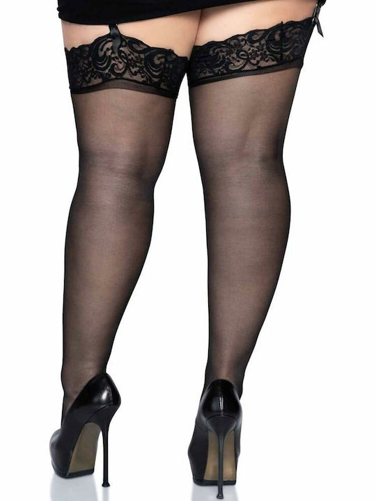 Leg Avenue 1011Q Plus Size Sheer Thigh Highs Sexy Κάλτσες Μαύρες