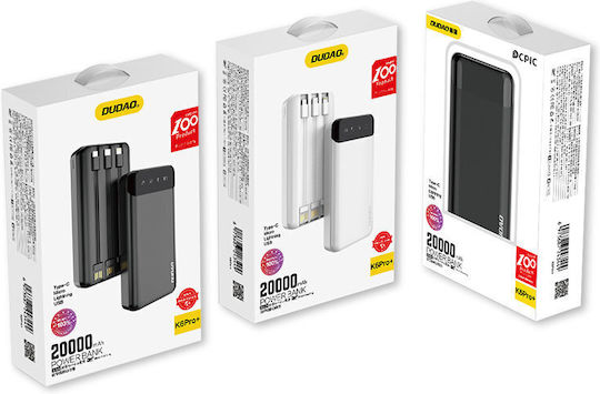 Dudao K6PRO+ Power Bank 20000mAh with 2 USB-A Ports and USB-C Port Black