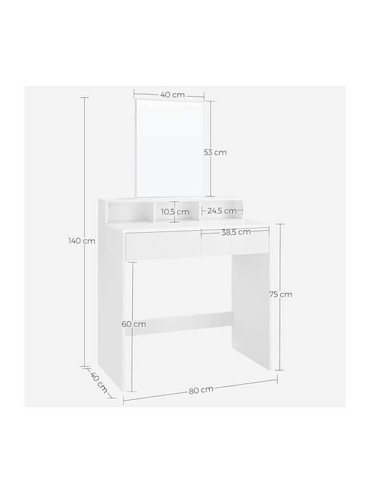 Wooden Makeup Dressing Table White with Mirror 80x40x140cm