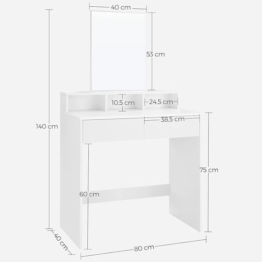 Подова Спална Тоалетка Дървена Бяла с Огледало 80x40x140см