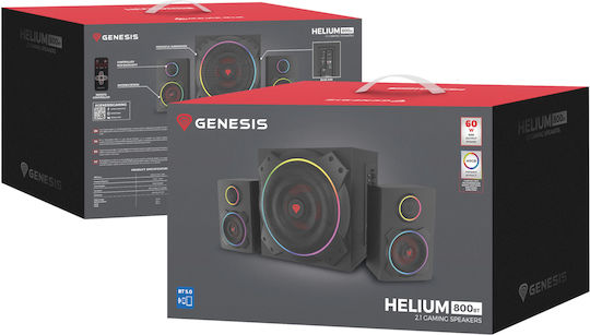 Genesis Helium 800BT Ηχεία Υπολογιστή 2.1 με RGB Φωτισμό και Bluetooth Ισχύος 60W σε Μαύρο Χρώμα
