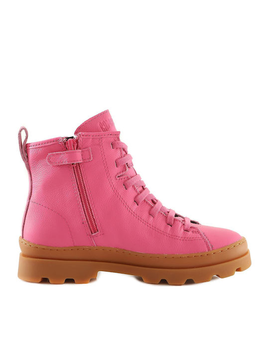 Brutus Leather Kids Boots with Laces Fuchsia